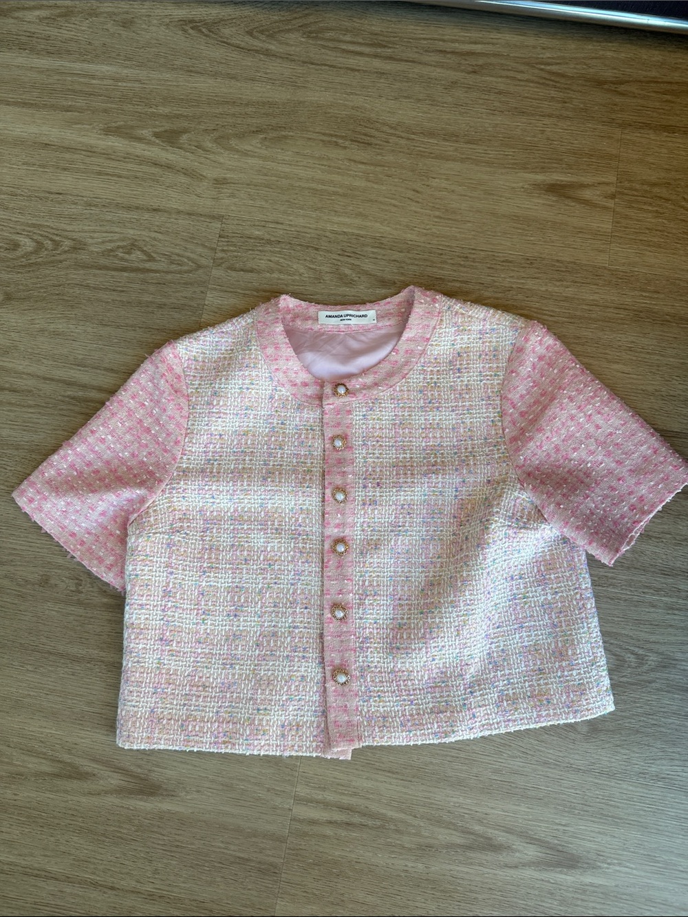Amanda Uprichard Pink Tweed Short-Sleeve Kids Jacket